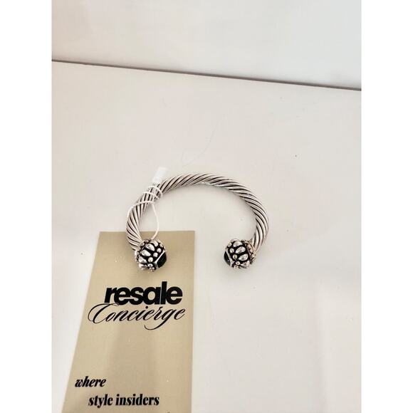 Tribal Sterling Silver Twist Black Onyx Cable Cuff Bracelet Women's - Picture 1 of 3